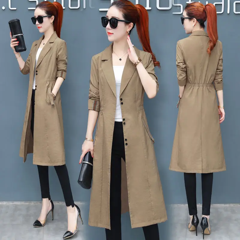 

2019 Spring Autumn Long Trench Coat Fashion Women Thin Windbreaker Female Overcoat Tops