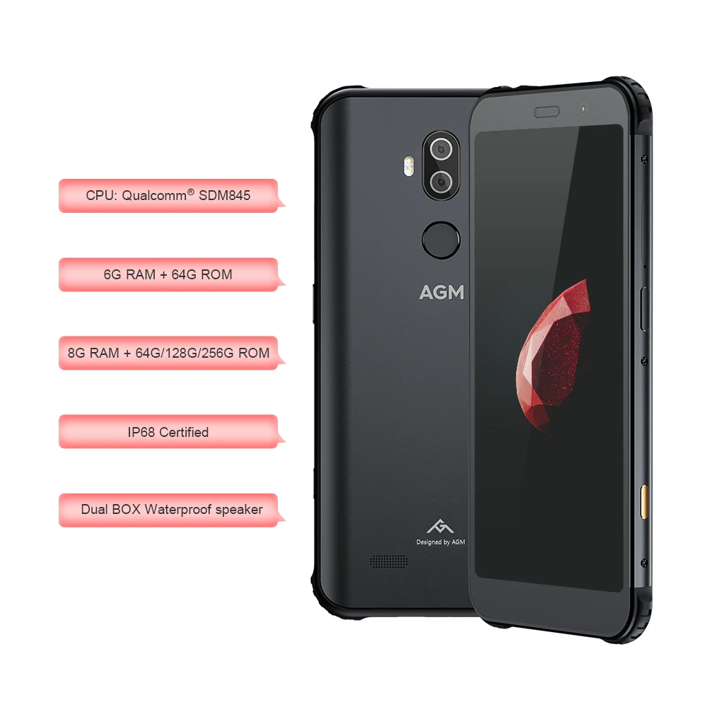 OFFICIAL AGM X3 5.99'' 4G Smartphone 8G+128G SDM845 Android 8.1 IP68 Waterproof Mobile Phone Dual BOX Speaker tuned by JBL NFC