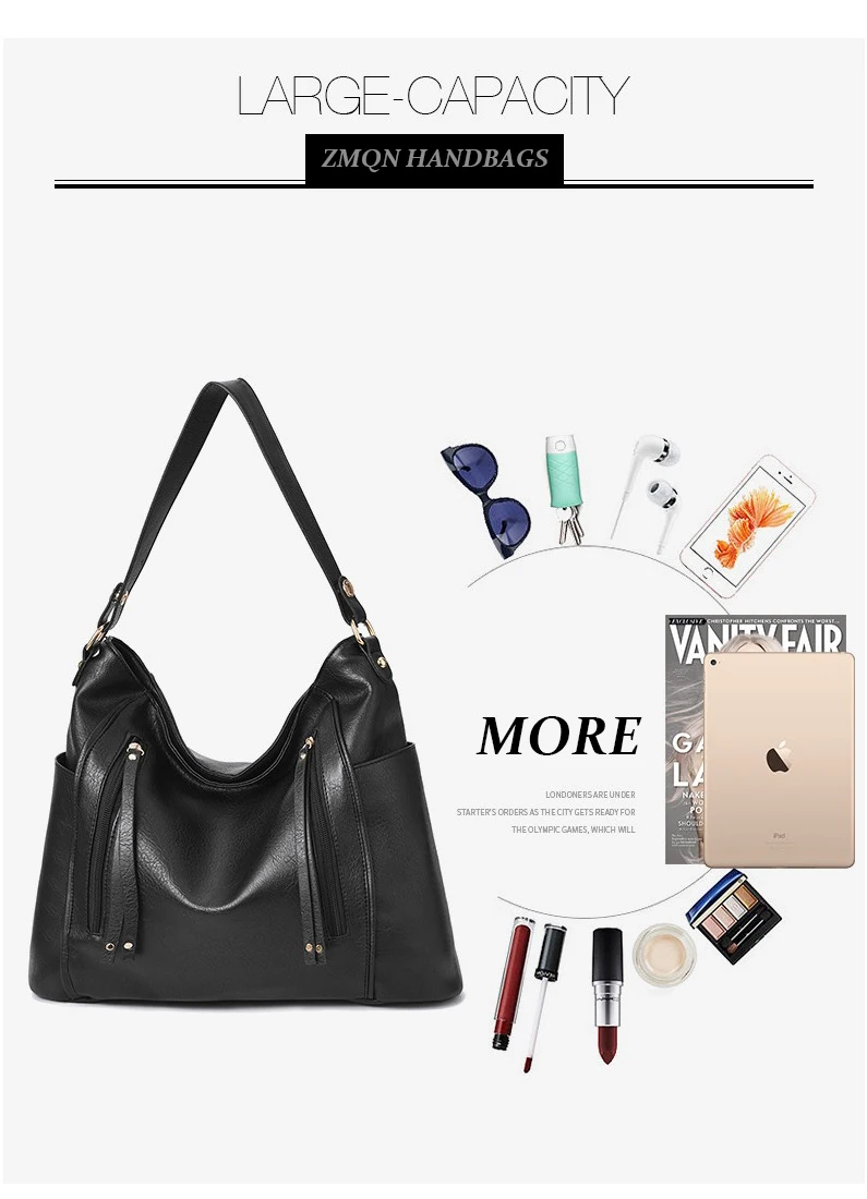Женская кожаная сумка-мессенджер ZMQN, роскошная черная ручная сумка, вместительная сумка на плечо, модель A897