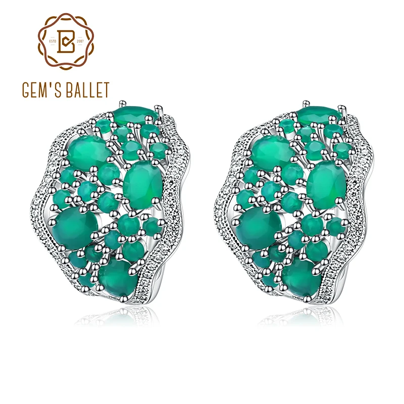 

Gem's Ballet 9.54Ct Natural Green Agate Earrings 925 Sterling Silver Gemstone Vintage Stud Earrings For Women Fine Jewelry