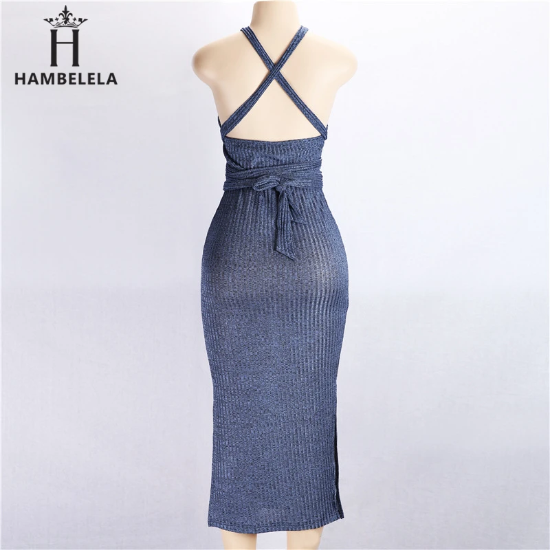 HAMBELELA Halter Backless Cross Bandage Dress Sexy Off Shoulder Split Bodycon Knitted Dress Autumn Sleeveless Slim Women Dresses (3)