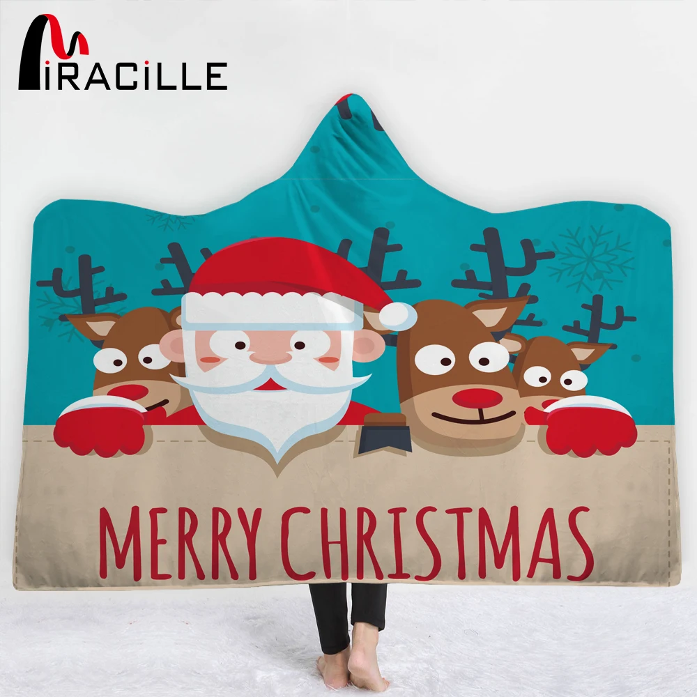 Miracille Merry Christmas Plush Blanket Santa Pattern Warm Wearable