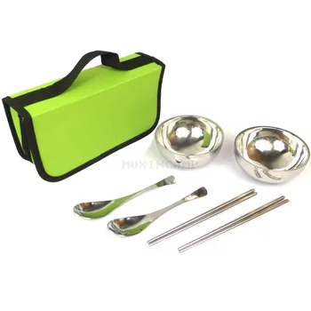 

Outdoor tableware tableware set chopsticks spoon six piece suit with cloth can be customized printing LOGO