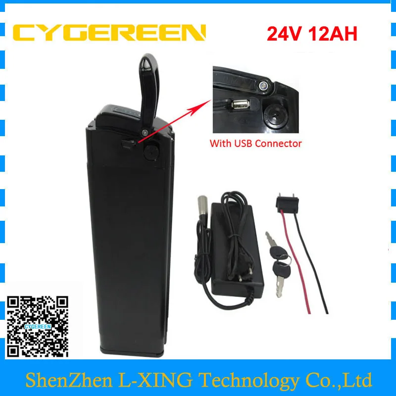 

Rechargeable 350W 24V 12AH lithium battery 24 V battery 24V 18650 EBIKE battery pack 15A BMS with USB Port 29.4V 2A Charger