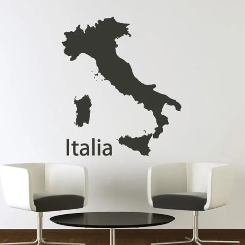 Italy Map Wall Stickers Home Decor Living Room Bedroom Vinyl Art