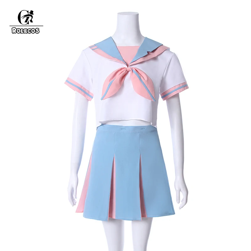 

ROLECOS New Arrival Japanese School Girl Uniforms Short Sleeve Cute Bunny Ears Pink Uniform With Tie Cosplay Coestumes