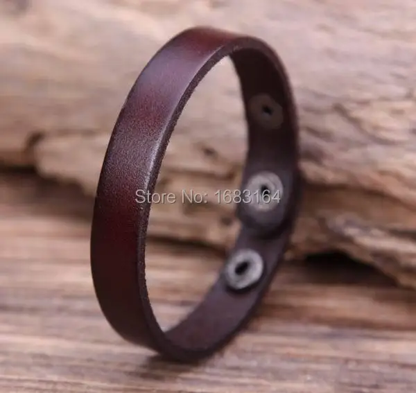 

G88 Cool Dark Brown Plain Single Wrap Top Grain Leather Wristband Bracelet Cuff Unisex 1.1cm width Mens