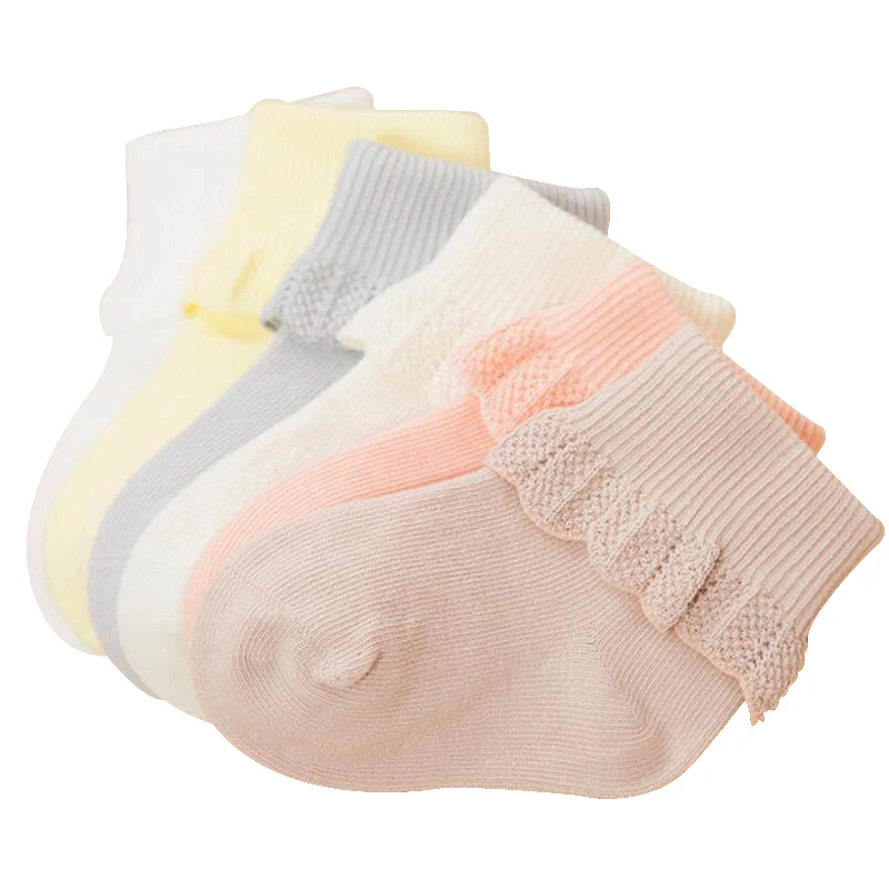 Принцессы Кружево носочки для девочки хлопок для новорожденных детские носки для От 0 до 3 лет смесь цветов 6 пар/лот подарочная коробка