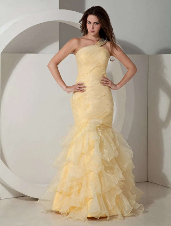 

Vestido de Novia Daffodil Prom Dresses 2020 Organza Ruffle One Shoulder Beads Mermaid Maxi Party Dress Sexy Formal Evening Gowns
