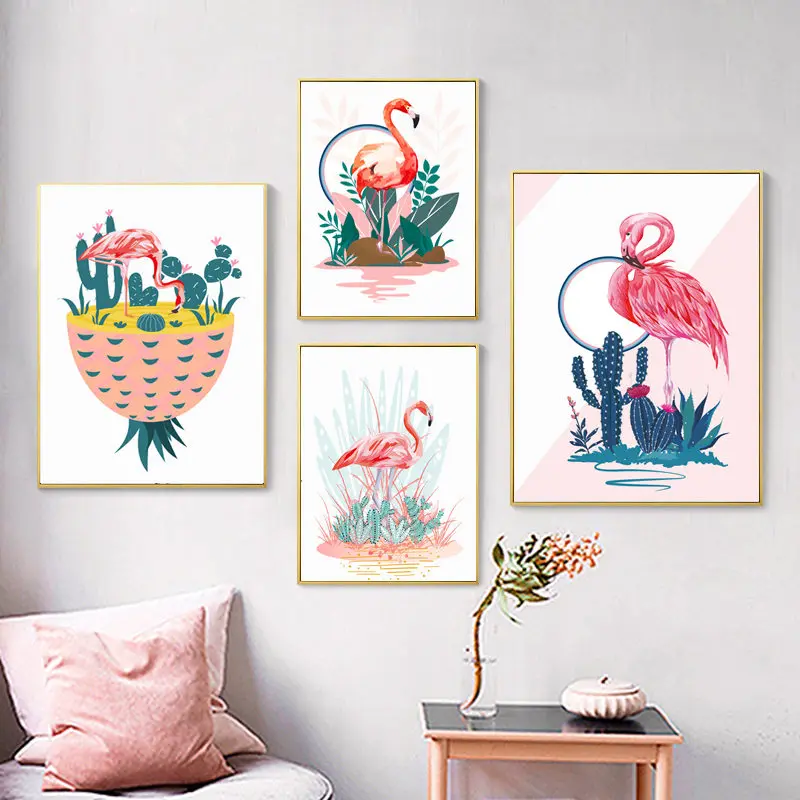 

Watercolor Flamingo Nursery Decor Infant Wall Art Poster Nursery Canvas Prints Plant Cartoon Poster Decor Pictures HD2654