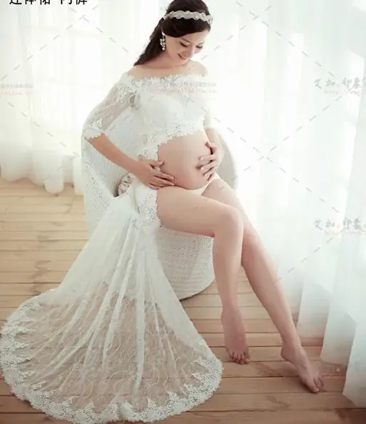 Для женщин белый Средства ухода за кожей для будущих мам Подставки для фотографий Кружево шлейфом Тюлевое платье элегантный фантазии