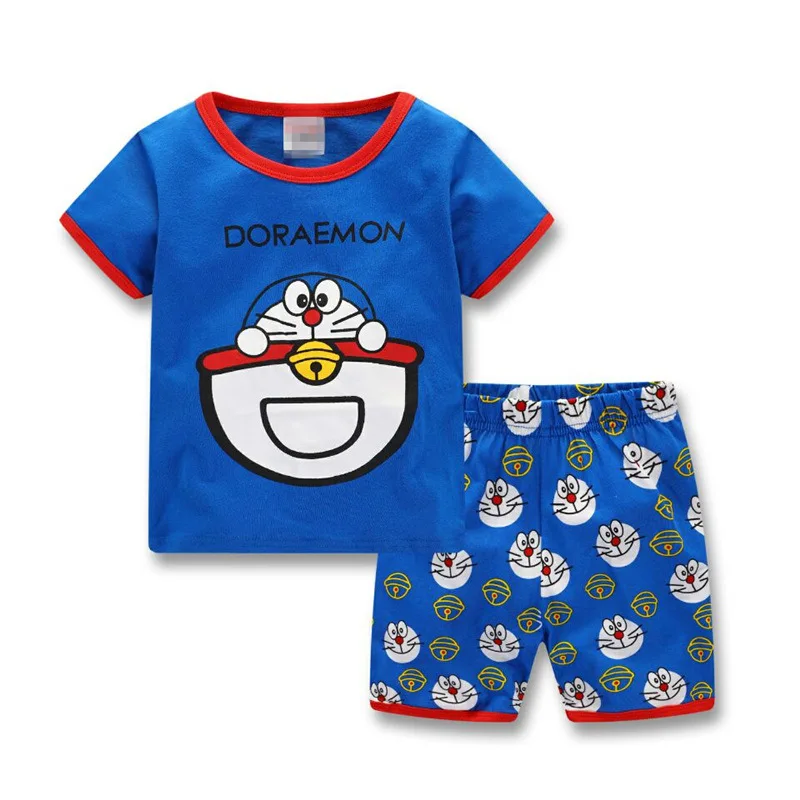 

2019 Homewear Pajamas Cartoon Cotton Cute Japanese Doraemon Baby Boy T-shirt Shorts Kid Clothing Summer Children Pajamas Sets