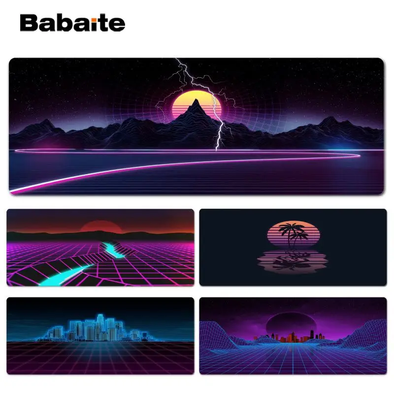 Babaite Synthwave прочный резиновый коврик для мыши Размер 40x90 см компьютерный