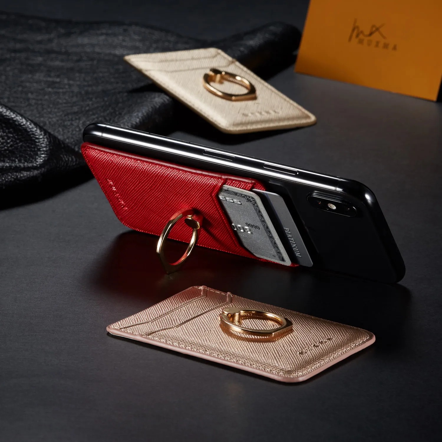 

Haissky Leather Card Stickers Phone Case For For Samsung A80 A70 A50 Note 10 Ring Holder Stand Case For iPhone Xs Max Huawei P30