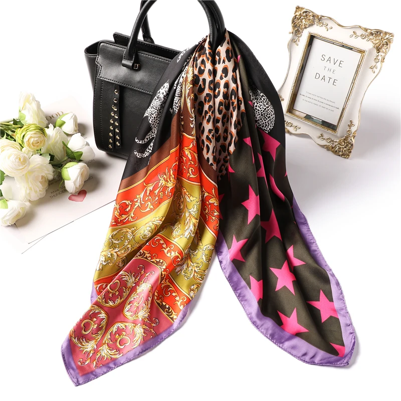 

Fashion Women Silk Scarf Leopard Print Square Female Hair Neck Scarfs Foulard Lady Scarves Tie Handkerchief Shawl