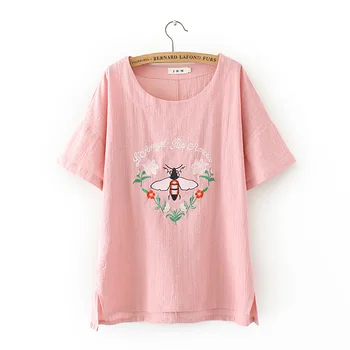 

Oversized Plus Size Cotton Women T Shirt O-Neck Embroidery t-shirt Women Tops Tshirt Spring Summer Tee Shirt