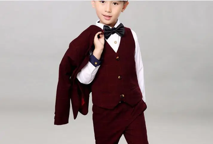 Fashion Boy Suit for Weddings Prom Party 5T-13Y Children Slim Fit Suit Sets Boys Tuxedo Formal Vest Pants Classic Costume blue