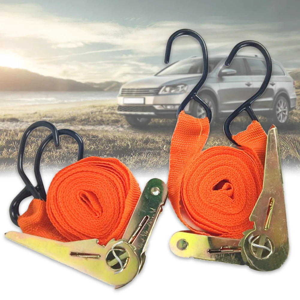 

2PCS Strong Bike Motorcycle Tow Car Cargo Equipment Bag Luggage Tension Rope Ratchet Strap Lashing Transport Truck Tie Down Belt