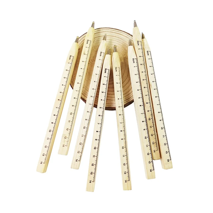 

50 Pcs/lot Simple Useful Square Wooden Ball Pen With Ruler Convenient Practical Stationery A fancy Little Gift Party Favors