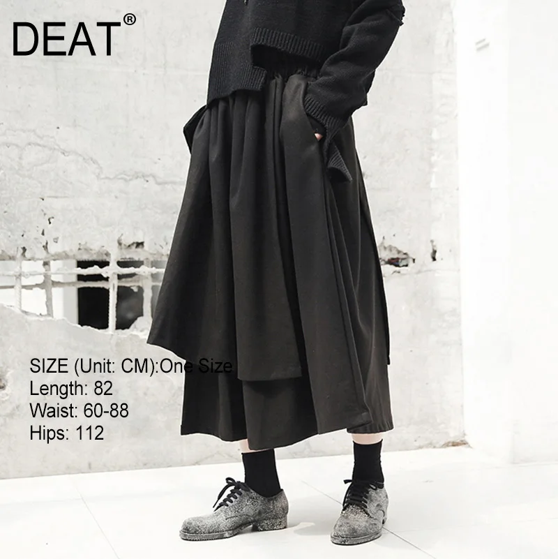 

[DEAT] 2019 New Spring High Elastic Waist Black Loose Irregular Hem Stitch Half-body Skirt Women Fashion Tide JI50