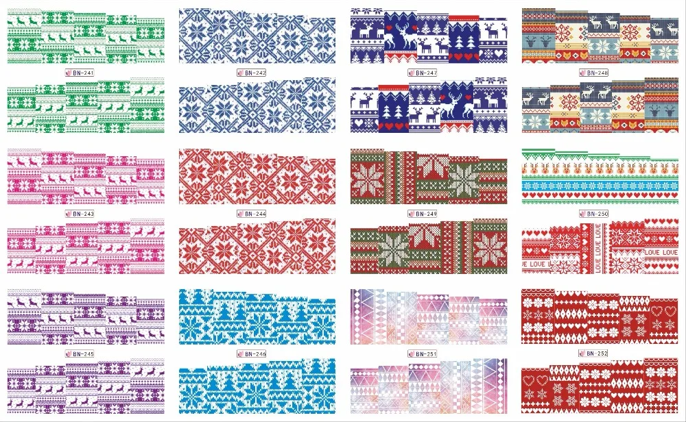

Nail 12sheets in one Retro Grid Christmas Nail Beauty Watermark Nails Art Decorations Sticker Decal Polish Girl Tool BN241-252