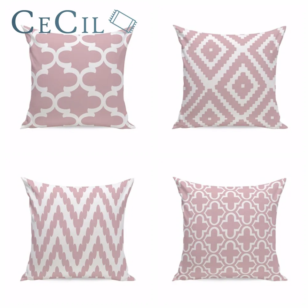 

Creative Pink Geometric Cotton Linen Cushion Cover Sofa Cloth Throw Pillow Covers Almohadones Decorativos For Office Pillowcase
