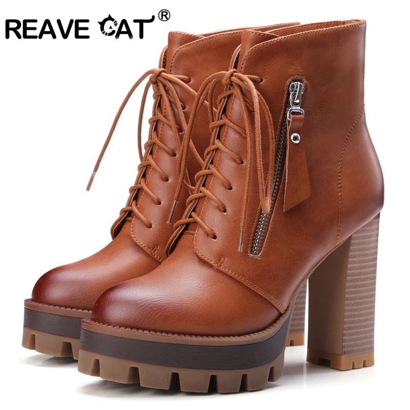 Buy REAVE CAT 2018 Lace Up Western Style Women Boots Platform PU Autumn Shoes