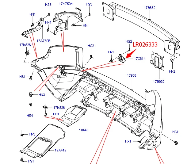 LR026333 авто левый задний нижний бампер для Land Rover LR Evoque скобы для бампера автомобиля автомобильные качественные запчасти Горячая