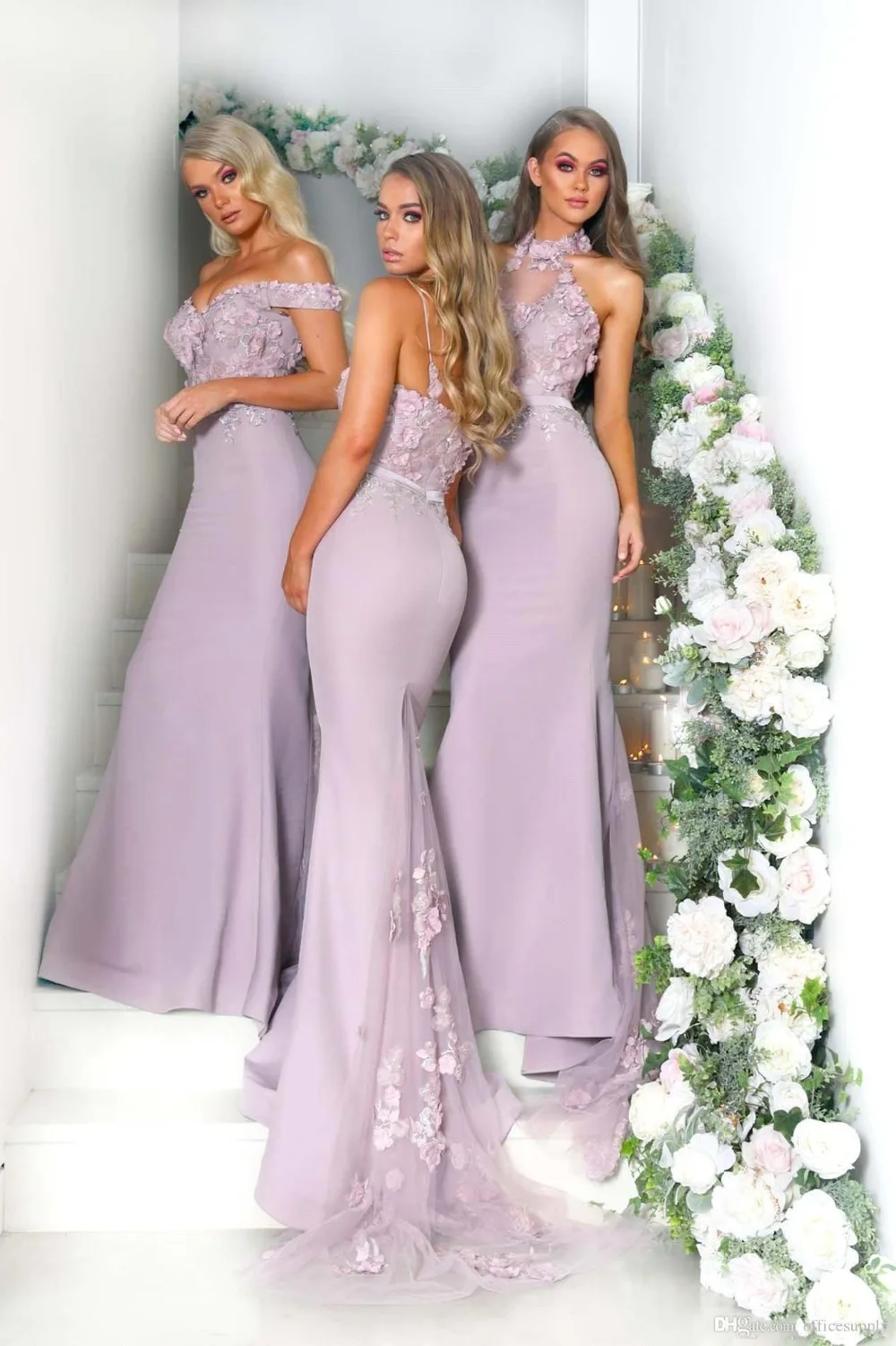 2019 новый сексуальный v-образным вырезом платье подружки невесты в стиле русалки Элегантные аппликации платье Для женщин для Свадебная