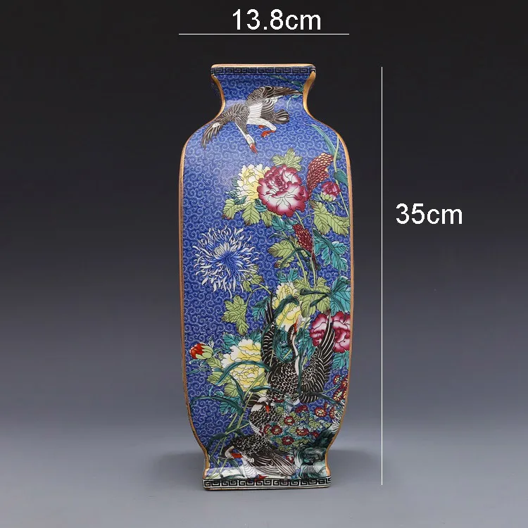Qing Dynasty Qianlong год марка эмаль цветок и птица площадь большая ваза античный фарфор древняя фарфоровая коллекция