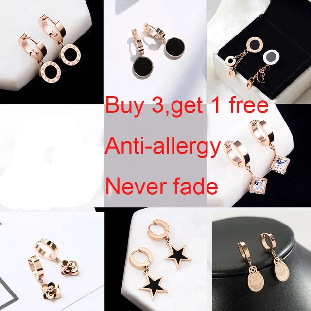 Купить 3 получить 1 пару бесплатно, титановая сталь Розовое золото Цвет классический зажим римские цифры Женские свадебные серьги-гвоздики