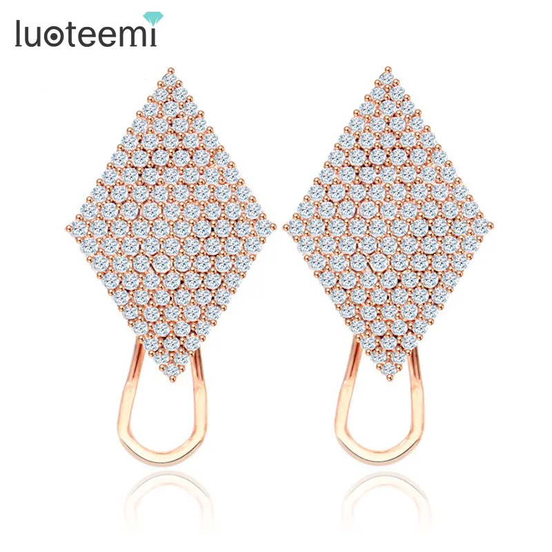 

LUOTEEMI Brand Vintage Luxury Rose&White Gold-Color Stud Earring with Tiny Shining Zircon Stone Women Birthday Gift Bijouterie