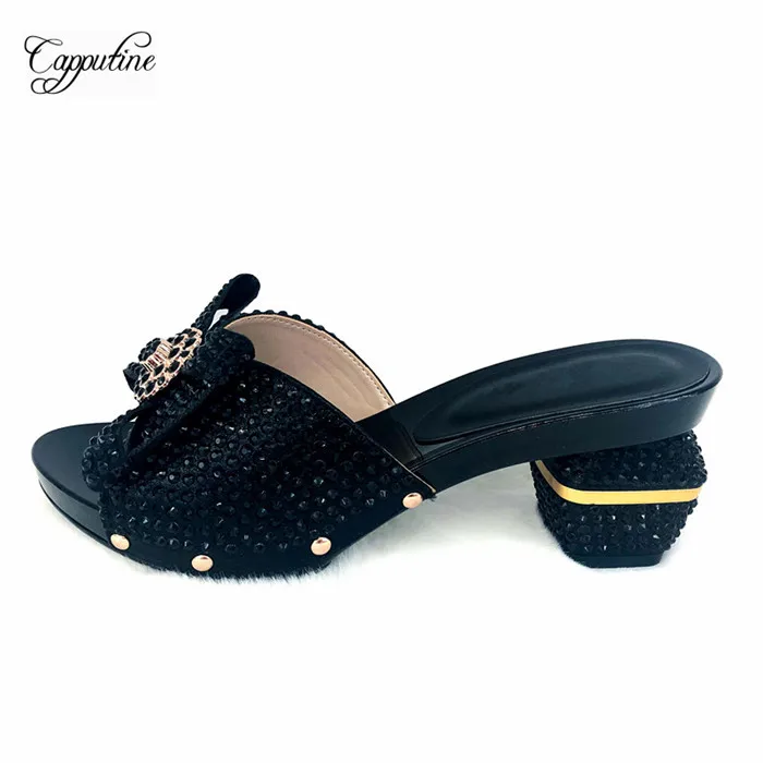

New fashion black with rhinestones design African high heel party shoes for lady 1072-1 size 37-43