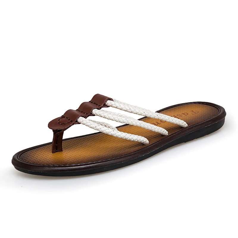 

Weave flip flops men's slippers man sandals men beach shoes summer shoes genuine leather flip flop burgandy beige black brown