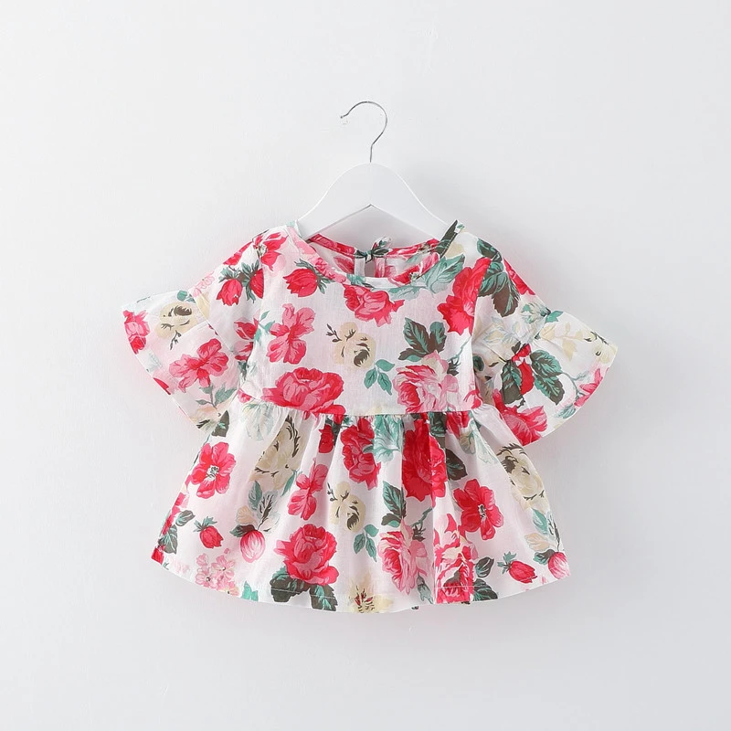 Красивое платье для маленьких девочек цветок-колокольчик рукав «a-line», с короткими рукавами и цветочным узором для маленьких девочек для отдыха и вечеринок для маленьких девочек Костюмы