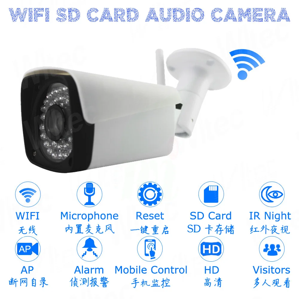 Wifi аудио 1080P IP камера ночного видения ИК CCTV 128G sd-карта наружная H.265 сброс XM мини металлическая IPC камера безопасности Сигнализация Движения