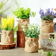 Postral Стиль Искусственные цветы в горшках пеньковый мешок цветок бонсай Miniascape лаванды цветы бонсай для украшения стен или стола
