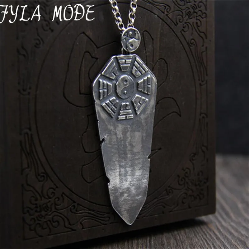 

2017 Drop Shipping S925 Sterling Silver Carving Amulet Pendant Blessing Lucky BA GUA TAI JI Pendant Men Jewelry 35*88MM 28.70G