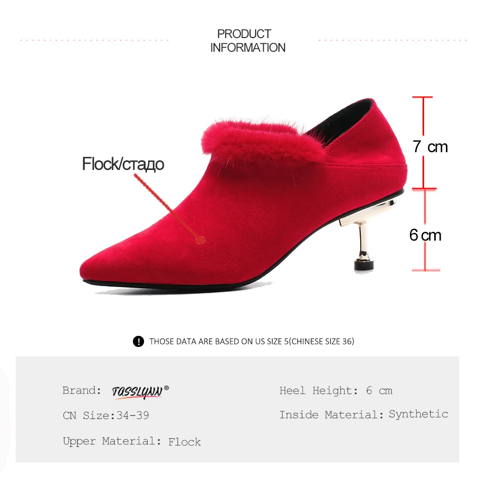 Spitz Absätze 39 34 Elegante Auf Büro rot Stiefel caramel Faux Rutschen Schuhe Tasslynn Frau Color Flock Größe 2018 Frauen Hohe Dünne Pelz Schwarzes Svc6Fqx