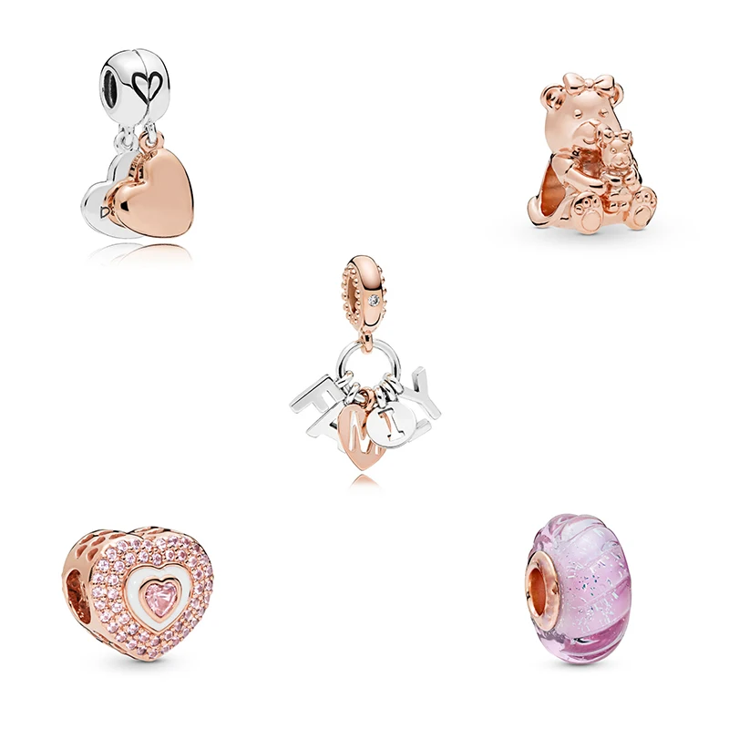 

100%925 Sterling Silver Original Copy 1:1 2019 Heart-shaped Series Chain Crystal Beads New Jewelry Silver Free Package