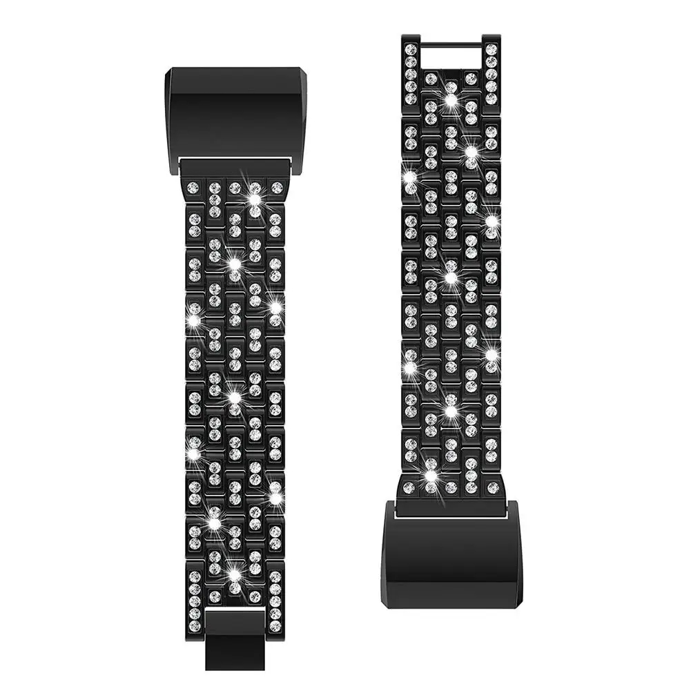 Модные Пять бусин пять рядов инкрустированные горный хрусталь цинковый сплав металлический Смарт-часы ремешок для Fitbit Charge2 заменить ремешок для часов - Цвет: Black