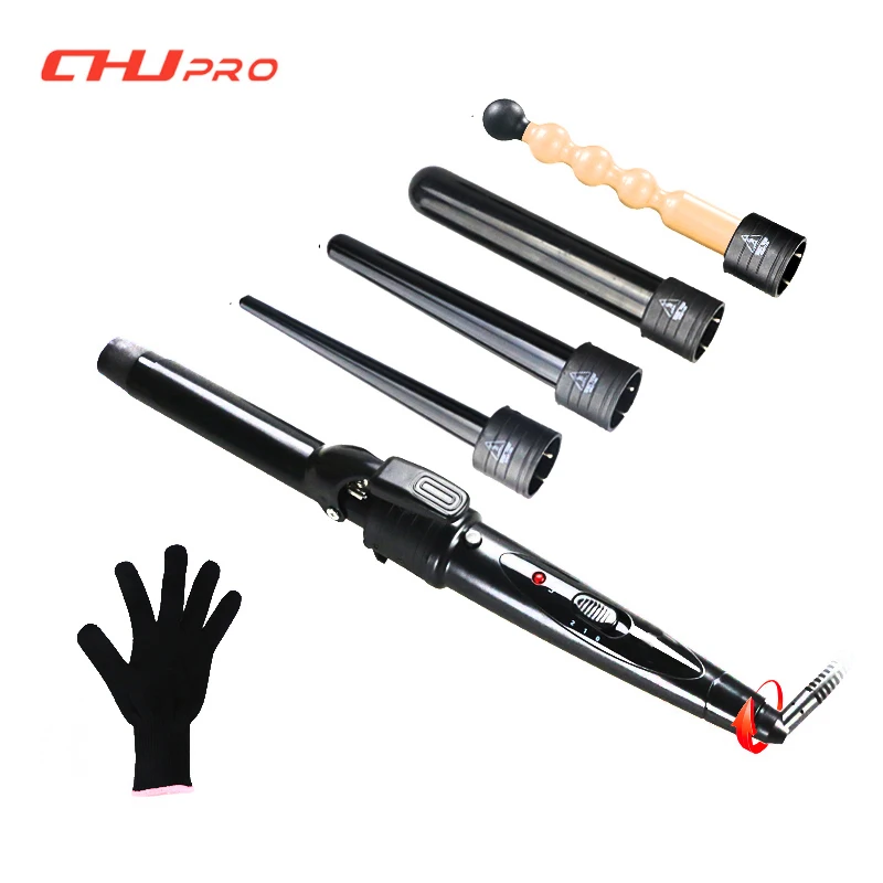 

5 in 1 Ceramic Hair Curler Set LCD Hair Curling Iron Roller Interchangeable Hair Curls Wand Fashion Styling Tools
