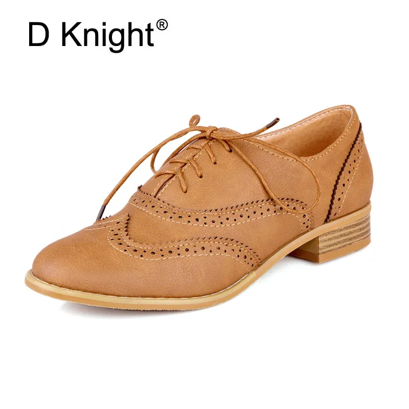 Fashion Round Toe Lace Up Women Flat Oxford Shoes Size 34 43 Shoes