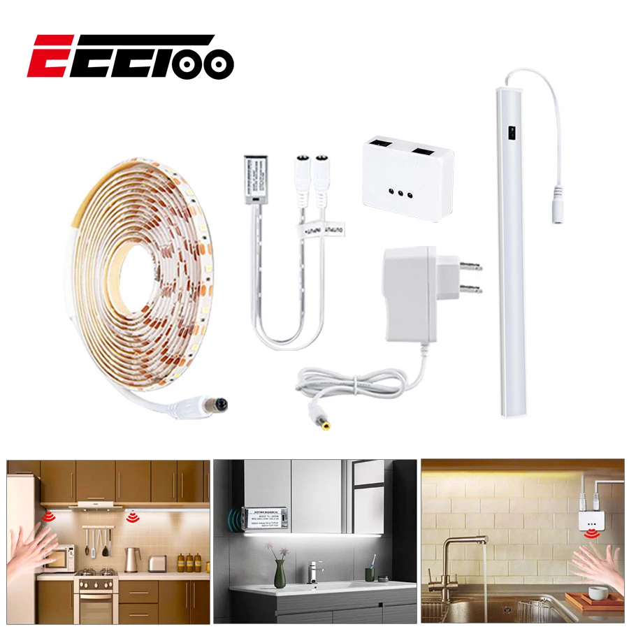 

EeeToo LED Night Light Sensor Hand Wave Sweep Under Cabinet Light DC 12V Motion Sensor Night Lamp Kitchen Closet Bar Lights Home