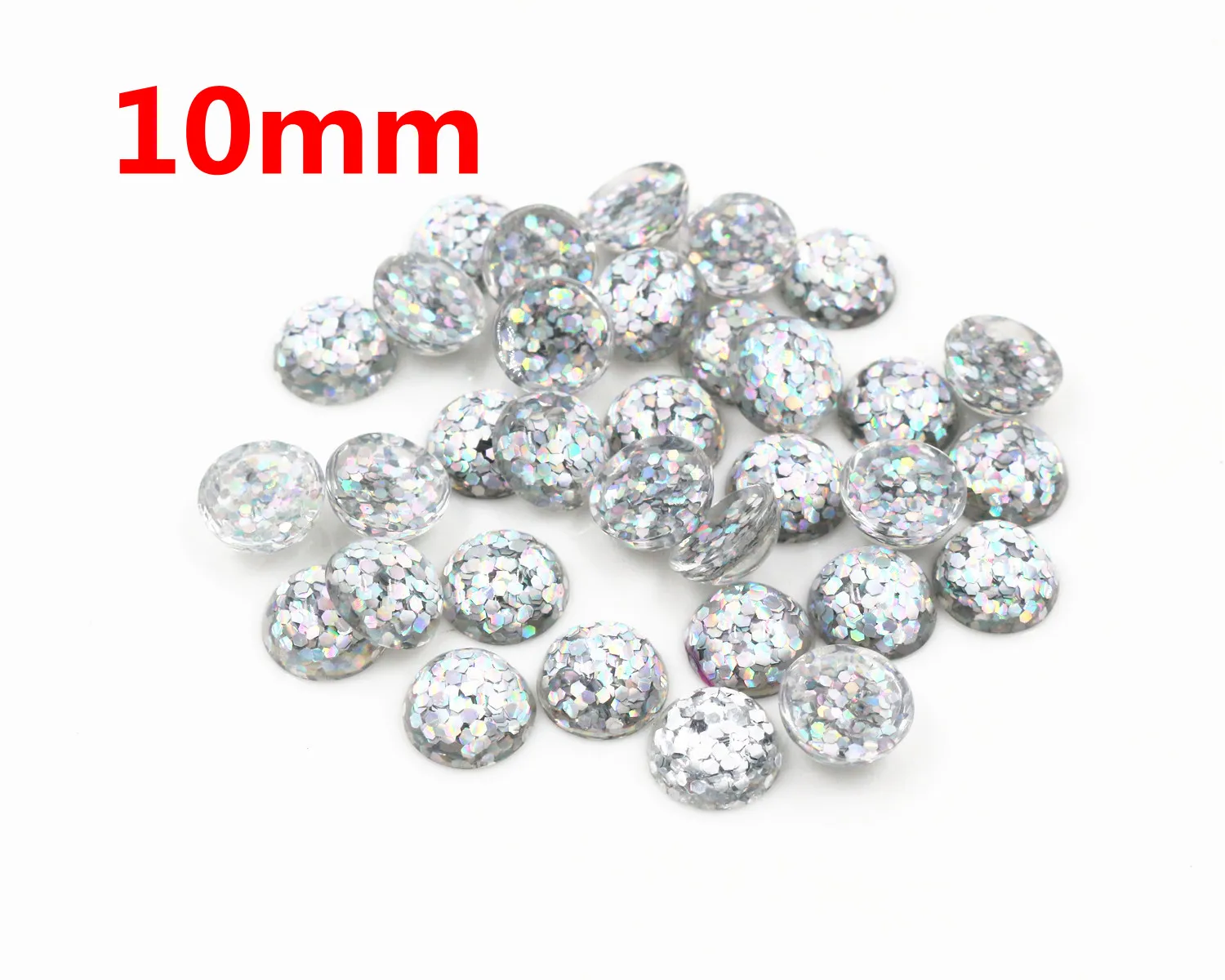 

New Fashion 40pcs 10mm Silver AB Color Flat Back Resin Cabochons Cameo O6-14