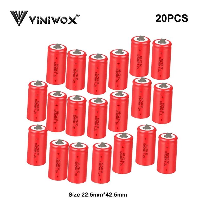 

SC Ni-CD 1200mAh 1.2V NICD Accumulator for PowerBank Rechargeable Batteries for Power Tool Battery Packs Made to 7.2V 9.6V 12V