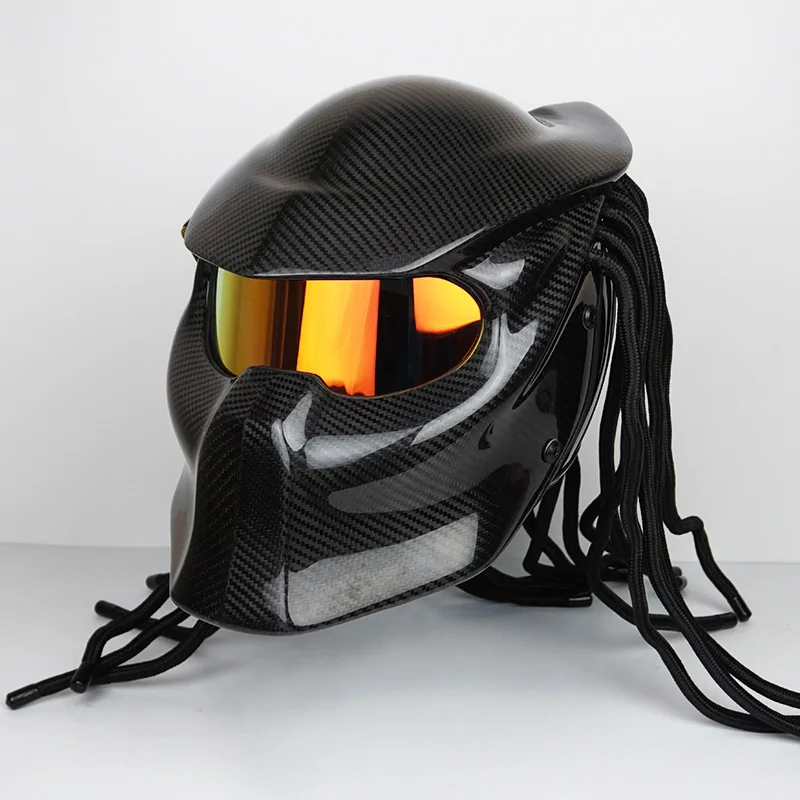 Хищник из углеродного волокна мото rcycle шлем полное лицо мото шлемы мужские ночной уличный гоночный шлем красный лазерный светильник шлем - Цвет: Black 2