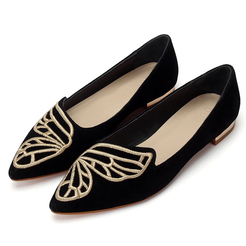 

Shoes Woman Casual Flat with Loafers Pointed Toe Spring 2018 Fashion Butterfly Embroidery Shallow Comfortable Breathable Slip