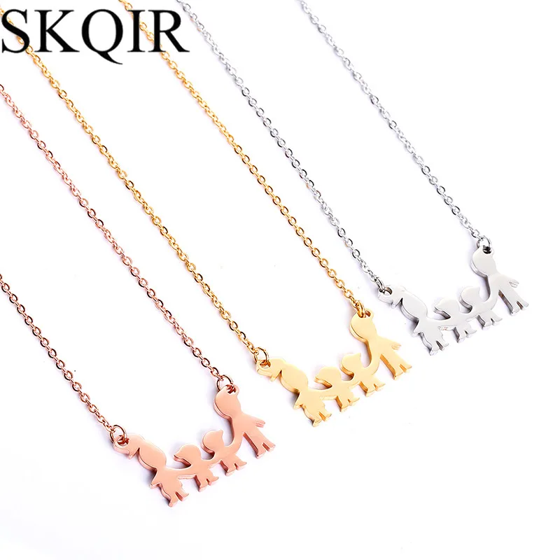

Personalized 3 Colors Chain Cute Kid Parents Pendant Custom 4 Figure Family Member Dangle For Mom Children Dad Jewelry Love Gift