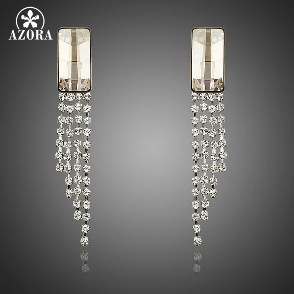 

AZORA Charming Rectangle Stellux Austrian Crystal With Dangle Small CZ Drop Earrings for Women TE0200